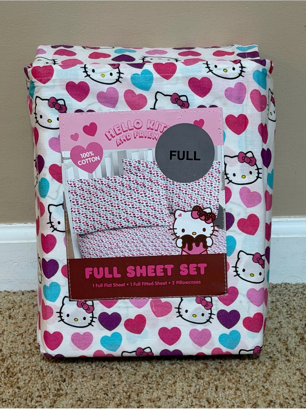 Hello Kitty Heart Print Full Sheet Set – Pink, Purple, Blue